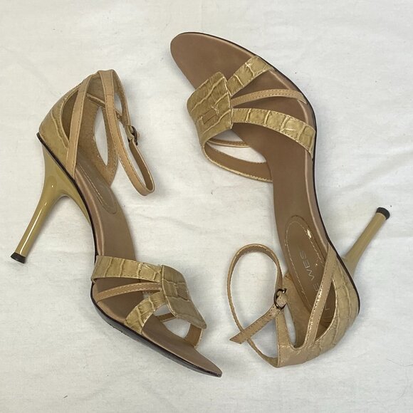 Nine West Karna Beige Strappy Reptile Leather Spike Heel Ankle Sandals 8 - Picture 9 of 14